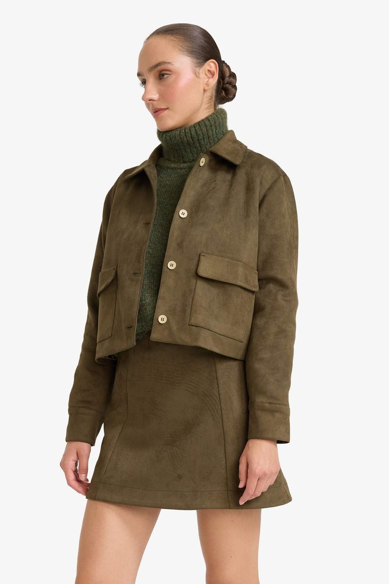 DeFacto Shirt Collar Suede Blazer - Image 4