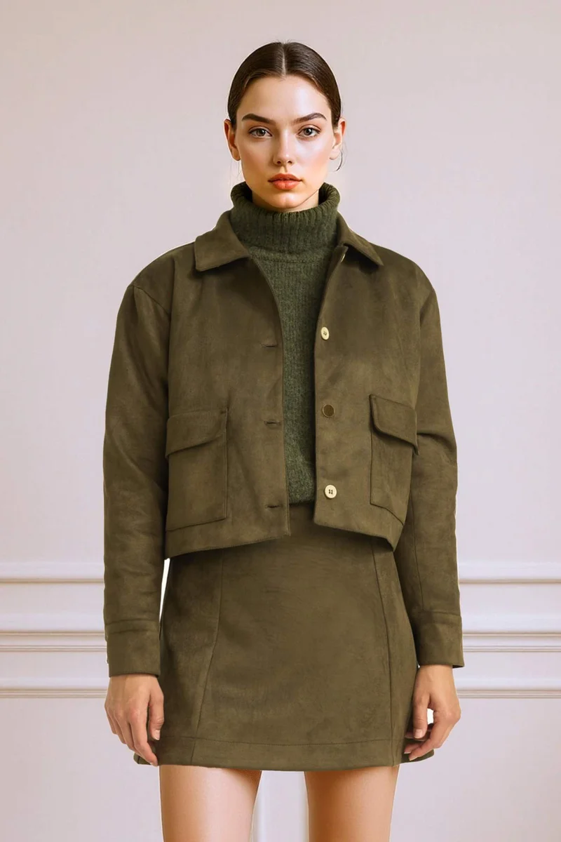 Defacto Shirt Collar Suede Blazer
