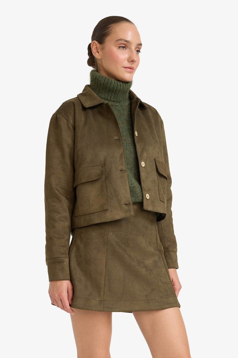 DeFacto Shirt Collar Suede Blazer - Image 3