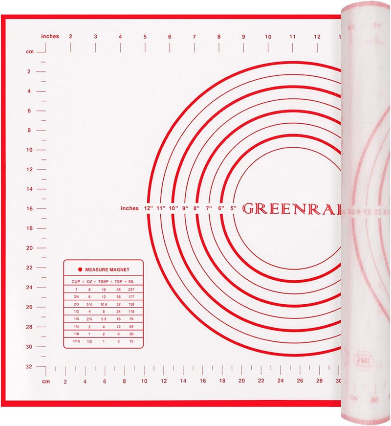 GREENRAIN Large Silicone Pastry Mat Extra Thick Non Stick Baking Mat with Measurement Fondant Mat, Counter Mat, Dough Rolling Mat, Oven Liner, Pie Crust Mat (L-16''(W)24''(L), Red) - Image 1