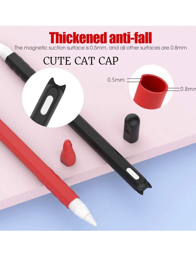 Silicone Case for Apple Pencil 2nd Generation with Stand Skin Pocket Accessory Kit Compatible with iPad Pro 11 inch and 12.9 inch Cute Cat Soft Grip Pouch with Cap Holder Includes 2 Protective Nib Covers Pink - Image 3