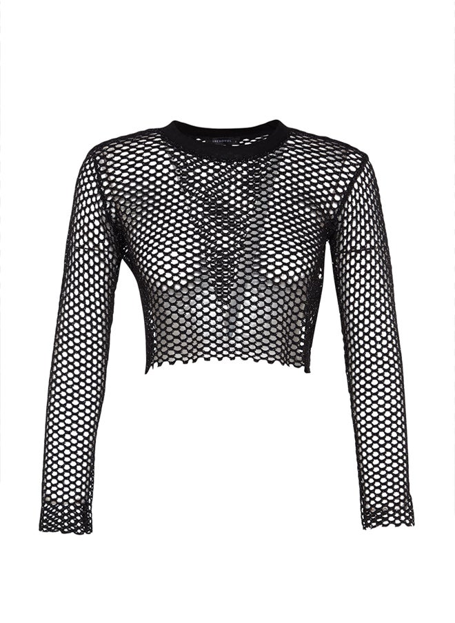 trendyol - Lurex Mesh Relaxed Cut Crew Neck Crop Knitted Blouse TWOSS23BZ00523 - Image 1