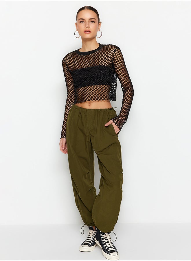 trendyol - Lurex Mesh Relaxed Cut Crew Neck Crop Knitted Blouse TWOSS23BZ00523 - Image 1