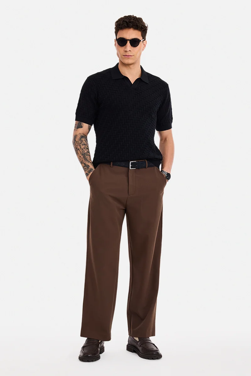 سنيتش Black Textured Half Sleeve Regular Fit T-Shirt