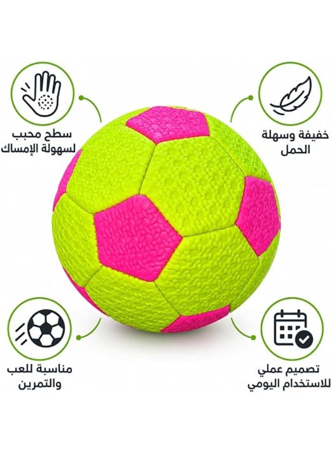 First Choice كرة قدم للأطفال وخفيفة الوزن من First Choice، تصميم آمن بقطر 16 سم وملمس محبب لسهولة الإمساك، مناسبة للتدريب واللعب اليومي - ألوان زاهية (أخضر ووردي) - Image 2