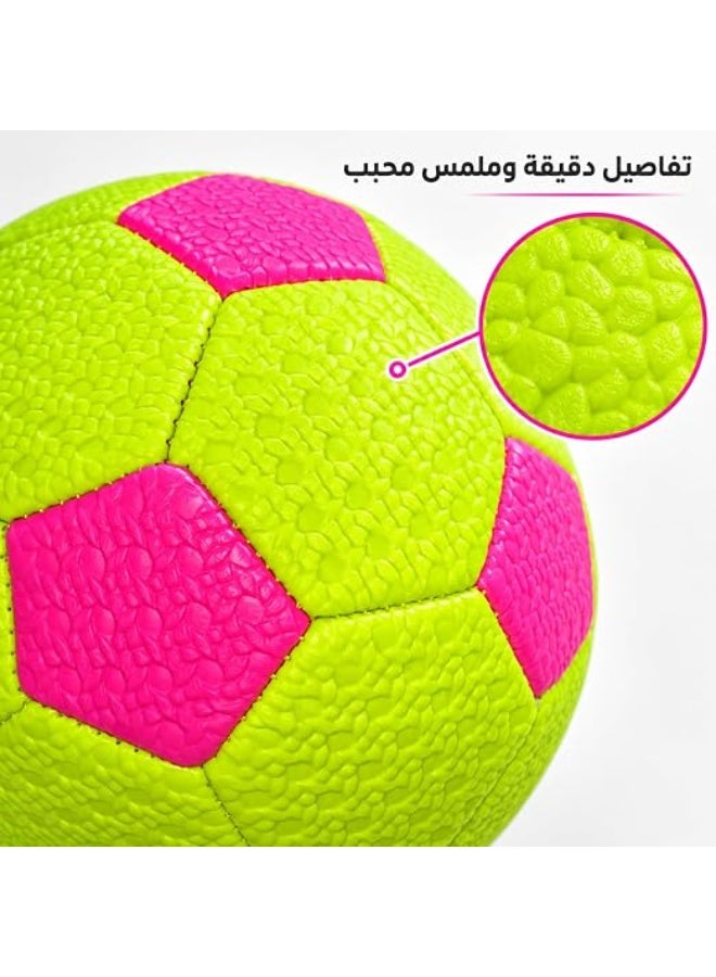 First Choice كرة قدم للأطفال وخفيفة الوزن من First Choice، تصميم آمن بقطر 16 سم وملمس محبب لسهولة الإمساك، مناسبة للتدريب واللعب اليومي - ألوان زاهية (أخضر ووردي) - Image 4