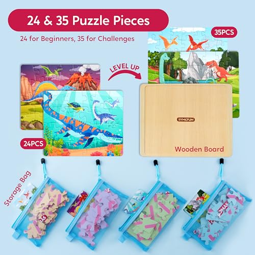 SYNCFUN 4 Packs Magical Dinosaur Wooden Puzzles Glow in The Dark 35 24 PCS Puzzles Board for Preschool Educational Toddlers Dinosaur Toys for Kids Ages 35 Birthday Valentine Easter Gifts - Image 5