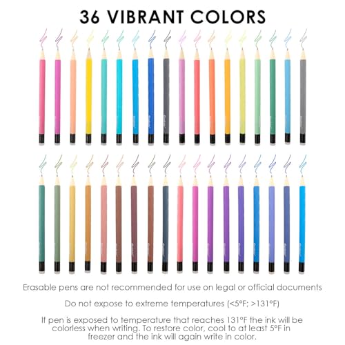 Grabie Erasable Gel Pens, 36 Colors Erasable Pens, Make Mistakes Disappear Colored Pens, Assorted Color Inks for Drawing Writing Planner,Gel Pens for Coloring, Set of 36 - Image 3