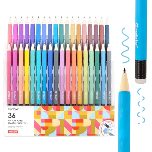 Grabie Erasable Gel Pens, 36 Colors Erasable Pens, Make Mistakes Disappear Colored Pens, Assorted Color Inks for Drawing Writing Planner,Gel Pens for Coloring, Set of 36 - Image 1