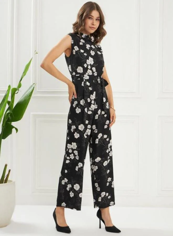 Kassually Kassually Floral Print Self Tie-Belt Jumpsuit