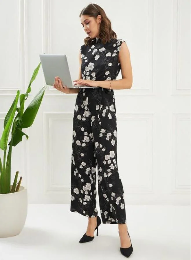 Kassually Kassually Floral Print Self Tie-Belt Jumpsuit