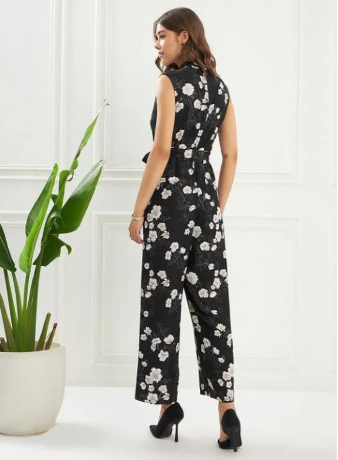 Kassually Kassually Floral Print Self Tie-Belt Jumpsuit