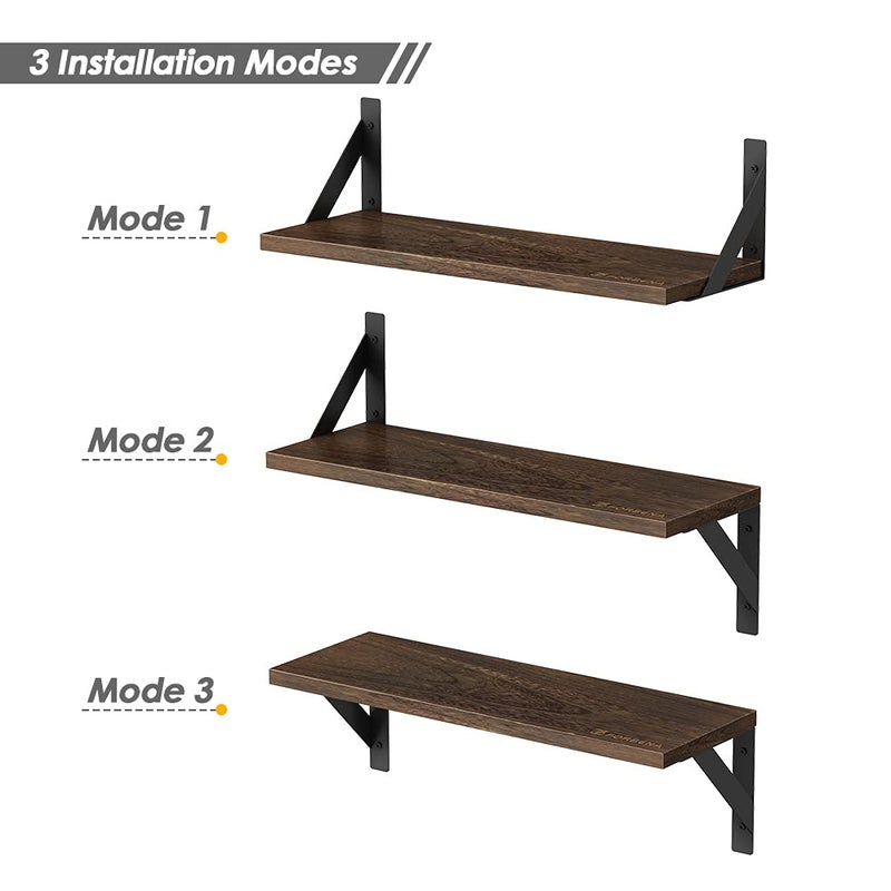 Forbena Rustic Floating Shelves Wall Mounted Set of 3, 17 Inch Natural Wood Wall Shelves, Decor Storage Shelf for Bedroom Bathroom Living Room Office Pictures Plants Books Cats TV (Rustic Brown) - Image 5