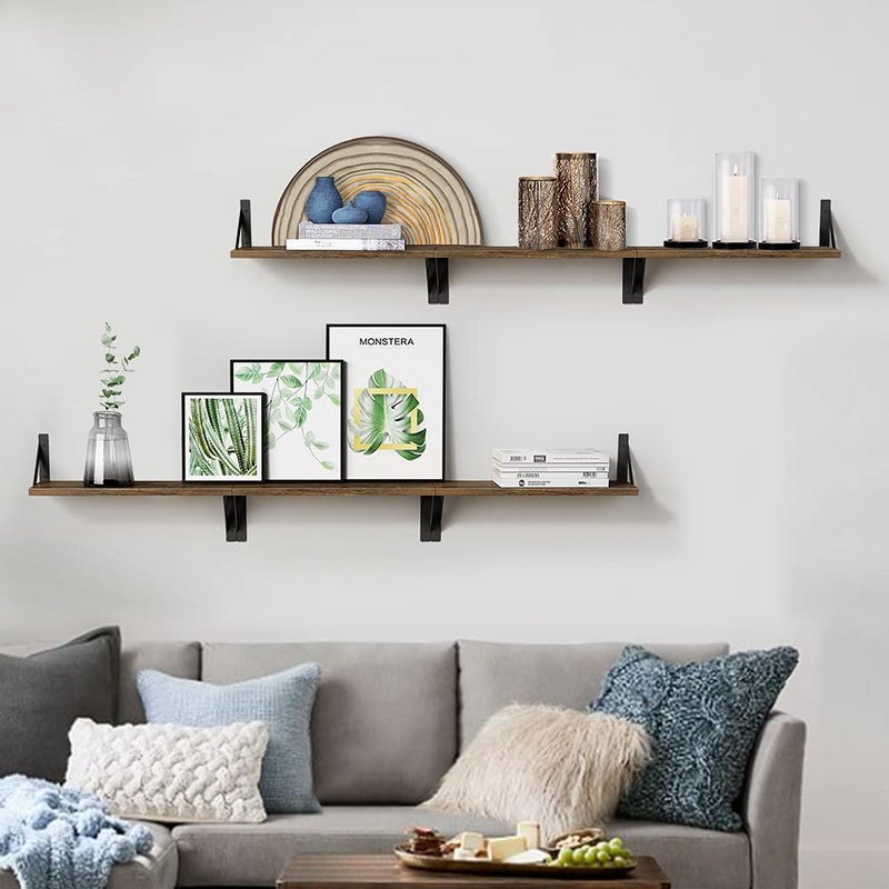 Forbena Rustic Floating Shelves Wall Mounted Set of 3, 17 Inch Natural Wood Wall Shelves, Decor Storage Shelf for Bedroom Bathroom Living Room Office Pictures Plants Books Cats TV (Rustic Brown) - Image 4