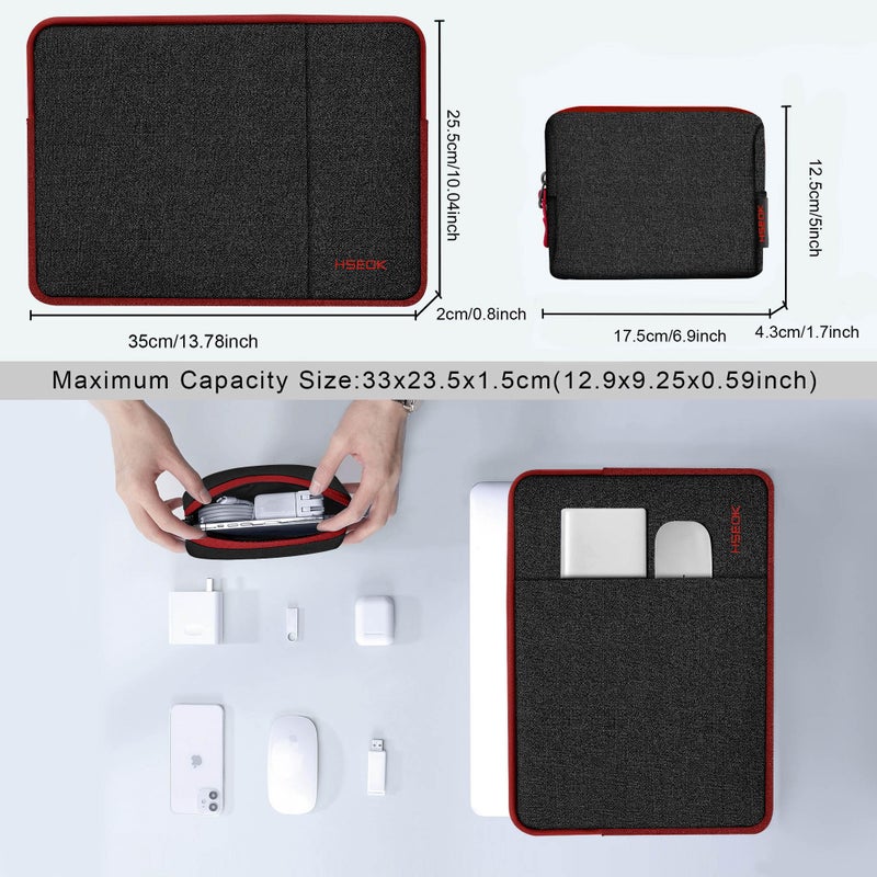 Hseok Laptop Case 13.3 14 inch Sleeve with Additional Case Compatible with MacBook Pro 14 inch M4/M3/M2/M1 All Model of 13.3 Inch Mac Air/Pro, XPS 13 14 and More 13.3"-14" Notebooks ï¼ŒBlack-red - Image 2