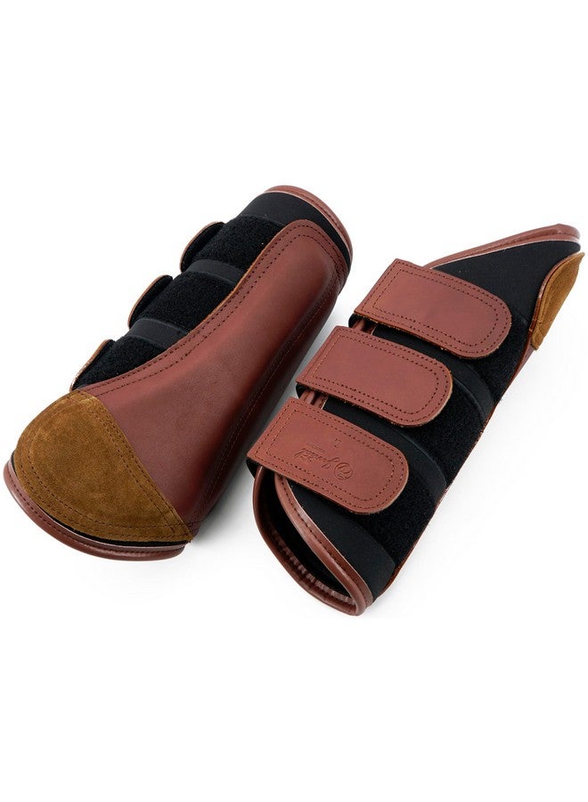 أحذية جيريل لتنظيف الخيول | معدات واقية وتدريب | مصنوعة من النيوبرين، قماش مقاوم للماء، وجلد طبيعي (بني، كوزي (متوسط)) - Image 2