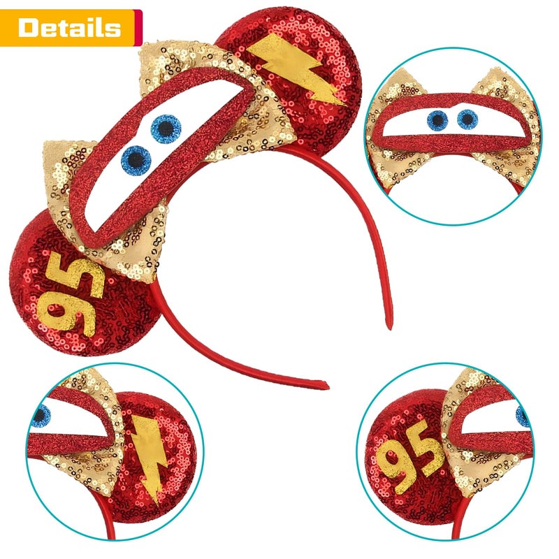 MADO red car mouse ears headband for kids boys girls adults women, Park mini ears headbands for kids adults (red car) - Image 2