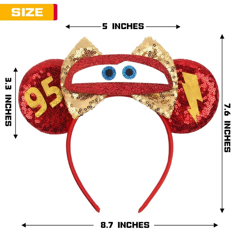 MADO red car mouse ears headband for kids boys girls adults women, Park mini ears headbands for kids adults (red car) - Image 3