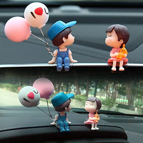 Japelessor Cute Cartoon Couple Design Car Ornament - Car Dashboard Decorations, Office Desk Accessories, Computer Monitor Decor, Kissing Couple Figure Figurines Balloon Ornaments (A) - Image 2