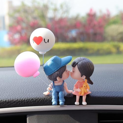 Japelessor Cute Cartoon Couple Design Car Ornament - Car Dashboard Decorations, Office Desk Accessories, Computer Monitor Decor, Kissing Couple Figure Figurines Balloon Ornaments (A) - Image 1