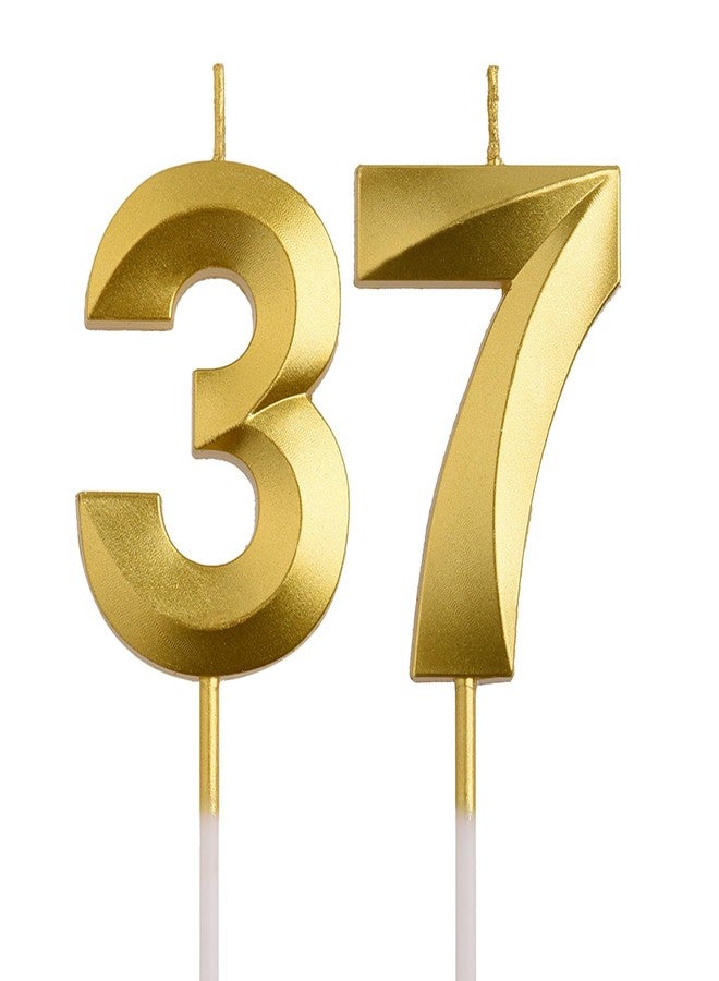 AOOLADA 37th 73rd Birthday Candles, Gold 73 37 Year Old Number Birthday Candles, Birthday Party Decorations Cake Topper Gifts for Men Women - Image 1