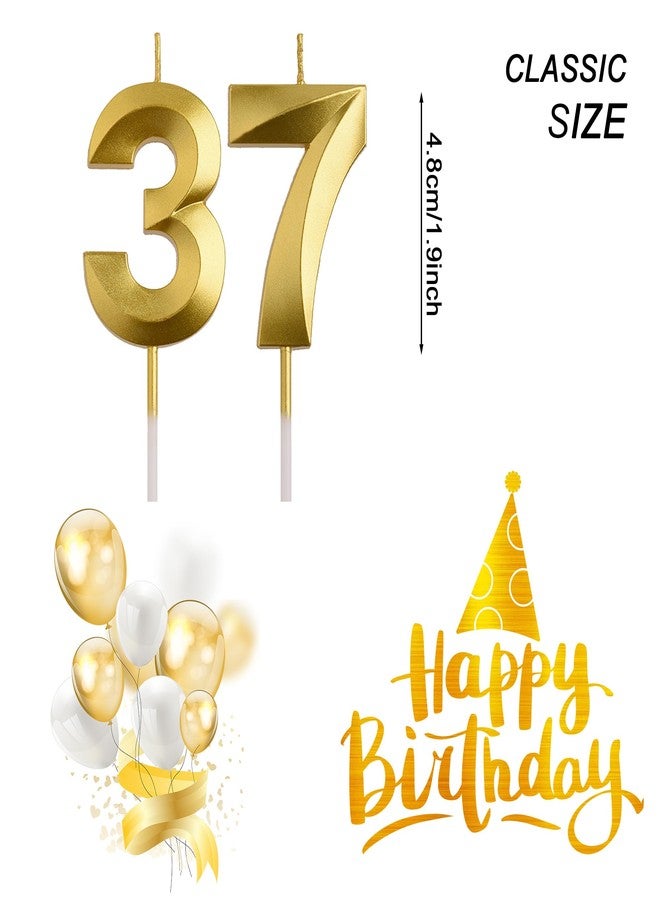 AOOLADA 37th 73rd Birthday Candles, Gold 73 37 Year Old Number Birthday Candles, Birthday Party Decorations Cake Topper Gifts for Men Women - Image 2