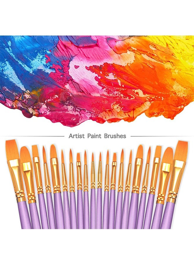 Paint Brush Set,20 Pcs Nylon Hair Paint Brushes for Acrylic Painting,Artist Paintbrushes for Acrylic,Oil,Watercolor Painting,Face Nail Art,Paint Brushes for Kids,Purple - Image 2