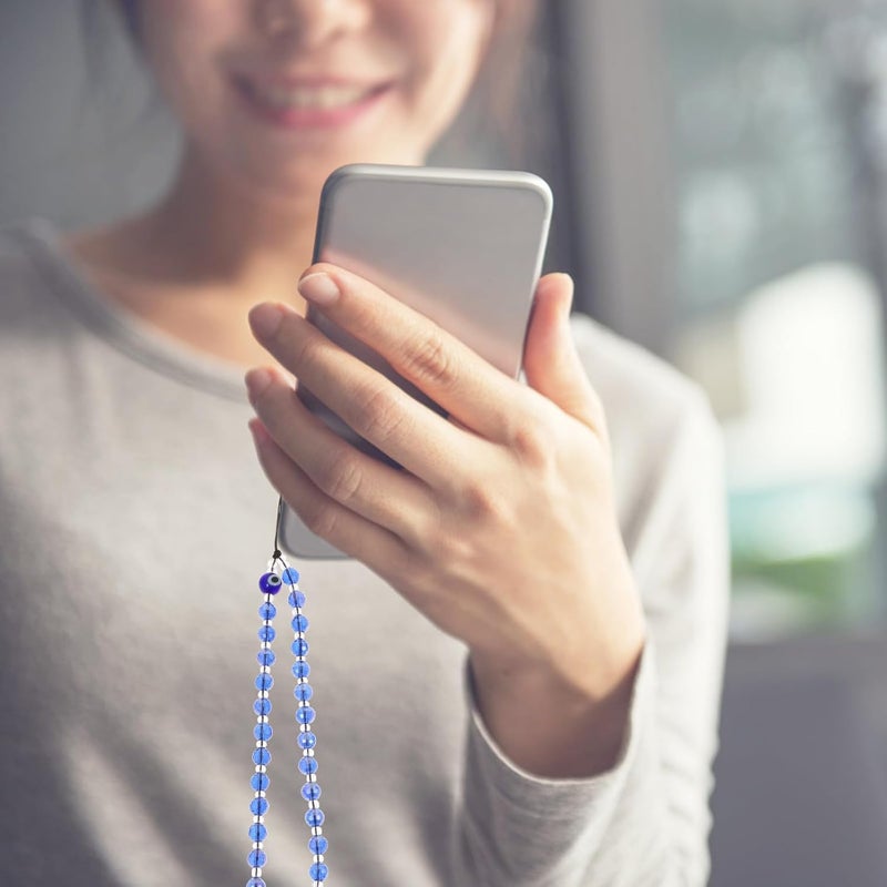 سلسلة هاتف من الخرز البلوري، سوار معصم معلق ساحر مضاد للضياع، سلسلة عين زجاجية يدوية الصنع للهواتف الذكية والكاميرات - Image 5