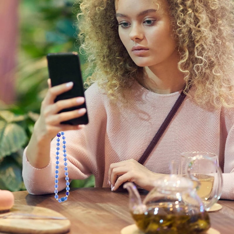سلسلة هاتف من الخرز البلوري، سوار معصم معلق ساحر مضاد للضياع، سلسلة عين زجاجية يدوية الصنع للهواتف الذكية والكاميرات - Image 4