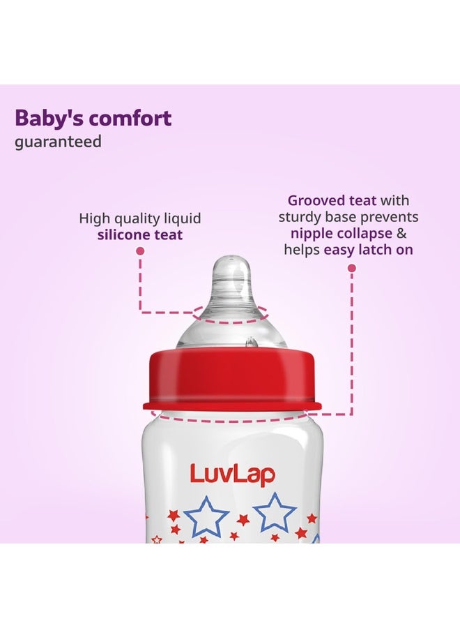 Luvlap Anti-Colic Wide Neck Natura Flo Baby Plastic Feeding Bottle, 150Ml, New Born/Infants/Toddler Upto 3 Years, Stars, BPA Free - Image 3