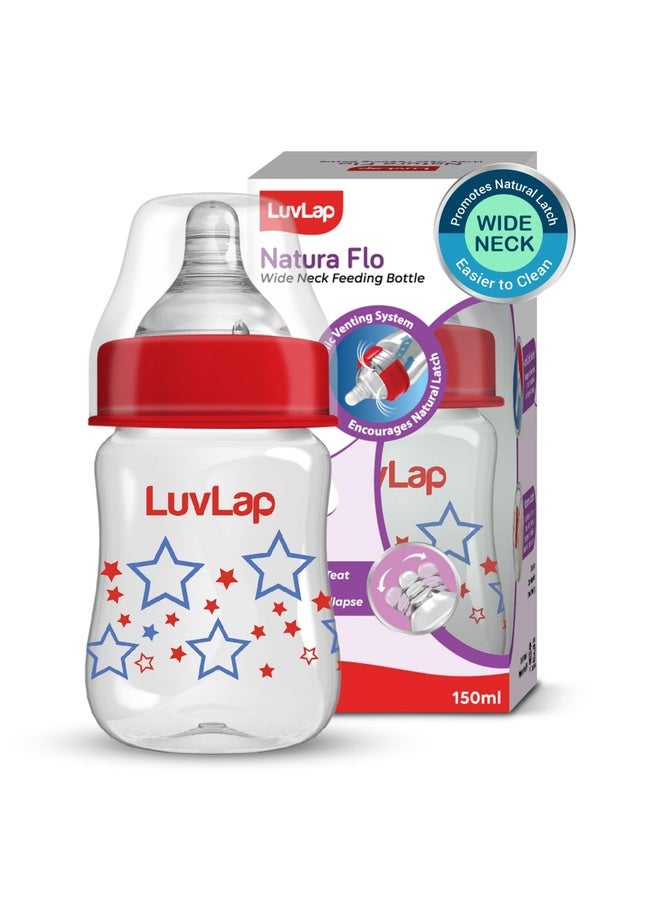Luvlap Anti-Colic Wide Neck Natura Flo Baby Plastic Feeding Bottle, 150Ml, New Born/Infants/Toddler Upto 3 Years, Stars, BPA Free - Image 1