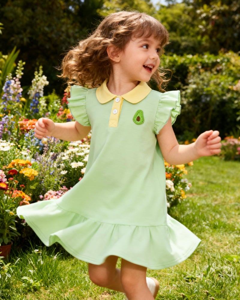 YALLET 2T 3T Playwear Dress Ruffle Sleeveless Baby Dresses Embroidery Cotton Toddler Girl Holiday Outfits Polo Girls Summer Outfits for Playdate Birthday Photo Shoots Holiday(Green,2-3T) - Image 2