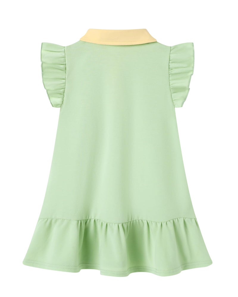 YALLET 2T 3T Playwear Dress Ruffle Sleeveless Baby Dresses Embroidery Cotton Toddler Girl Holiday Outfits Polo Girls Summer Outfits for Playdate Birthday Photo Shoots Holiday(Green,2-3T) - Image 4