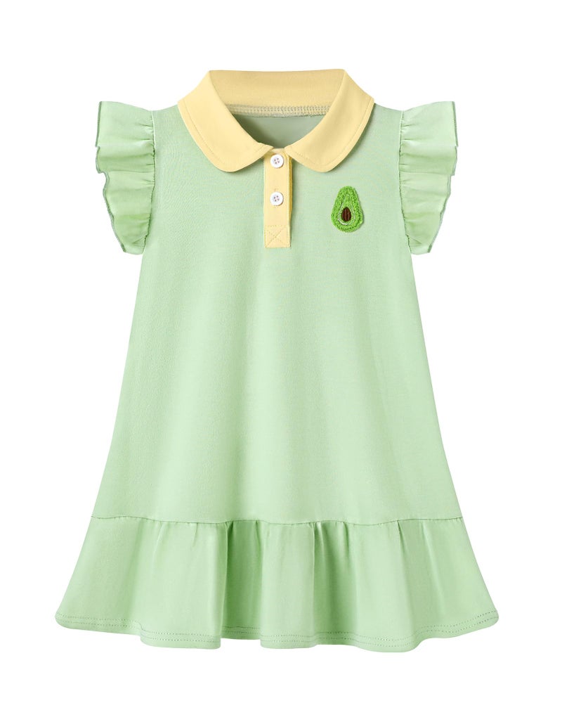 YALLET 2T 3T Playwear Dress Ruffle Sleeveless Baby Dresses Embroidery Cotton Toddler Girl Holiday Outfits Polo Girls Summer Outfits for Playdate Birthday Photo Shoots Holiday(Green,2-3T) - Image 1