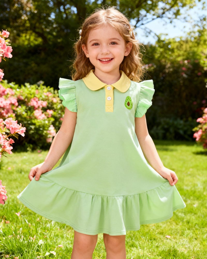 YALLET 2T 3T Playwear Dress Ruffle Sleeveless Baby Dresses Embroidery Cotton Toddler Girl Holiday Outfits Polo Girls Summer Outfits for Playdate Birthday Photo Shoots Holiday(Green,2-3T) - Image 3