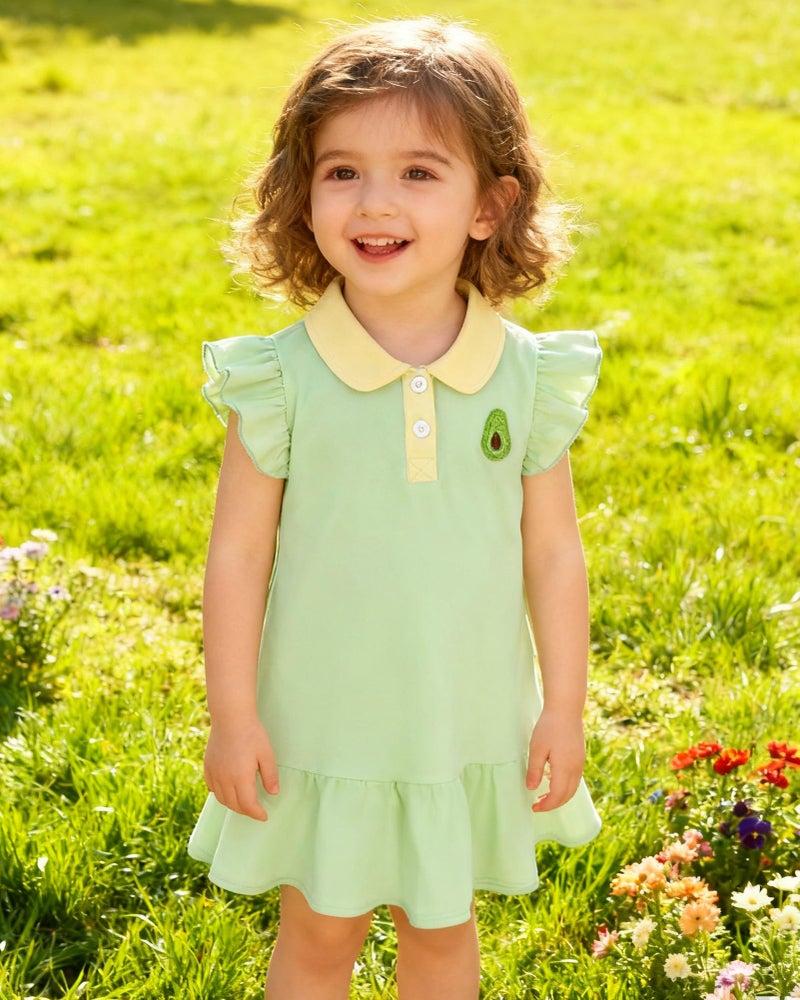 YALLET 2T 3T Playwear Dress Ruffle Sleeveless Baby Dresses Embroidery Cotton Toddler Girl Holiday Outfits Polo Girls Summer Outfits for Playdate Birthday Photo Shoots Holiday(Green,2-3T) - Image 5