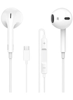 USB C Headphone Type-C Earbuds Wired Earphones with Microphone and Volume Control in-Ear Earbud for iPhone 15 Pro/Max/Plus (White)