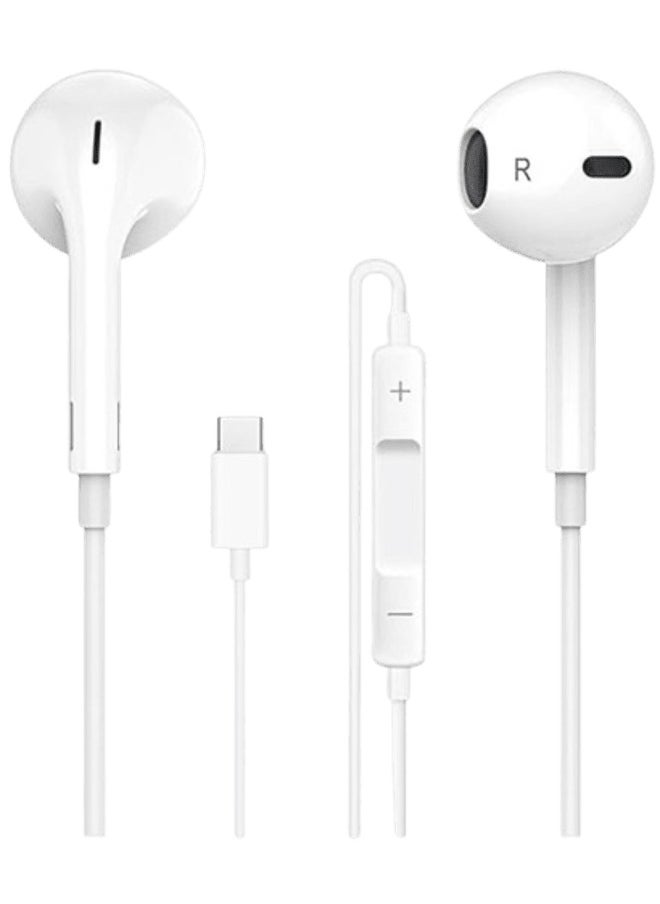 Generic - USB C Headphone Type-C Earbuds Wired Earphones with Microphone and Volume Control in-Ear Earbud for iPhone 15 Pro/Max/Plus (White) - Image 1