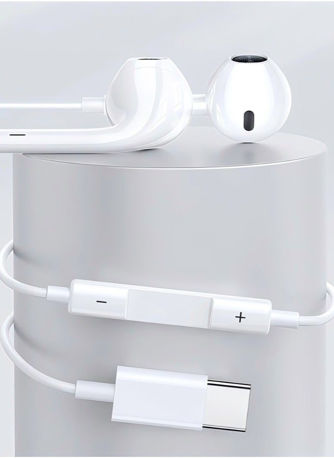 Generic - USB C Headphone Type-C Earbuds Wired Earphones with Microphone and Volume Control in-Ear Earbud for iPhone 15 Pro/Max/Plus (White) - Image 1