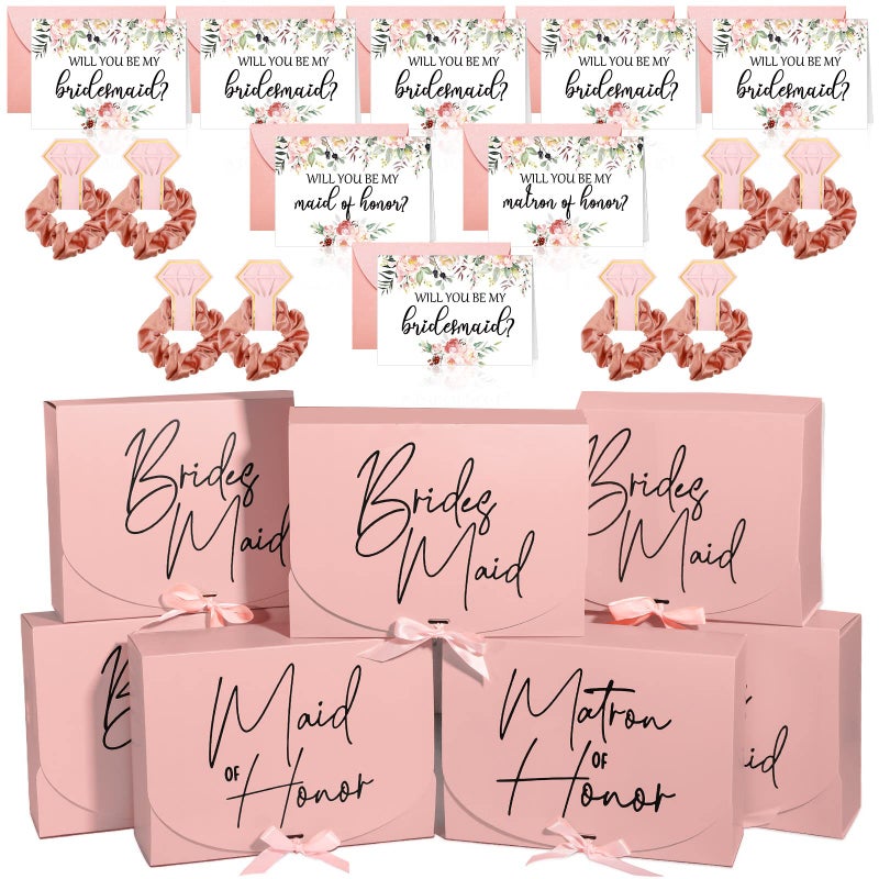 32 Pieces Bridesmaid Proposal Box Set Proposal Box Will You Be My Bridesmaid Cards with Envelopes Satin Scrunchie Gift Box for Bridal Shower Wedding Bachelor PartyFlower Style