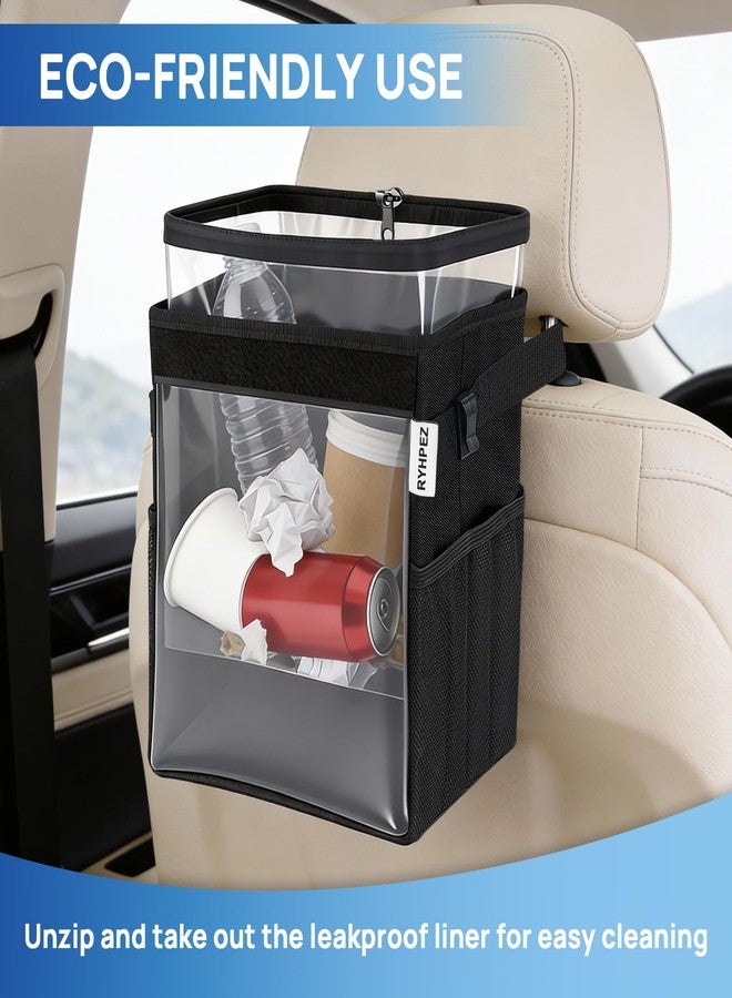Ryhpez Car Trash Can with Clear Window, Multipurpose Car Organizer Storage for Baby Travel Essentials, Leakproof Car Garbage Bin with Removable Liner for Backseat Console (2.1Gallon/8L) - Image 4