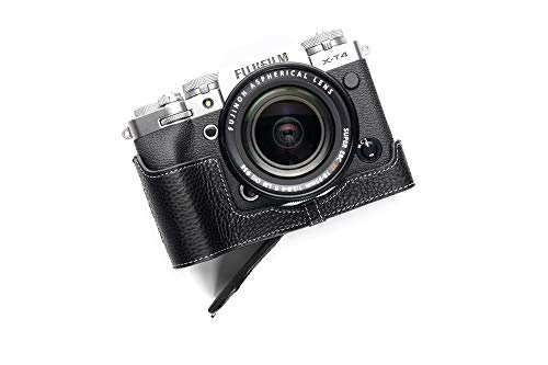 BolinUS X-T4 Camera Case, BolinUS Handmade Genuine Real Leather Half Camera Case Bag Cover for Fujifilm Fuji X-T4 XT4 Camera Bottom Opening Version + Hand Strap (Black) - Image 4