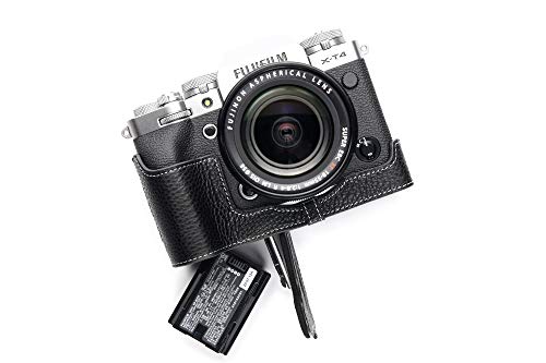 BolinUS X-T4 Camera Case, BolinUS Handmade Genuine Real Leather Half Camera Case Bag Cover for Fujifilm Fuji X-T4 XT4 Camera Bottom Opening Version + Hand Strap (Black) - Image 3