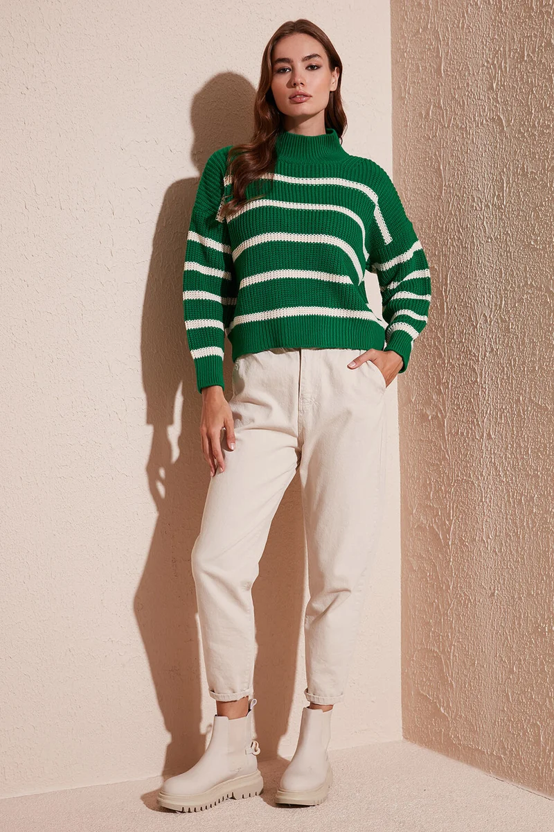 Lela Striped Stand Collar Winter Sweater Women's Sweater 4616118