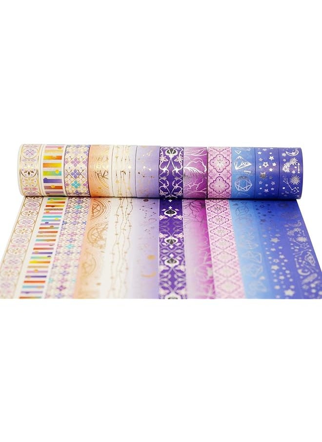 erorex - Galaxy Washi Tape Set Purple Stars Decorative Tapes Silver Gold Foil Masking For Arts Diy Crafts Journal Supplies Planners Scrapbook Gift Wrapping Purple Night 12 Rolls - Image 1