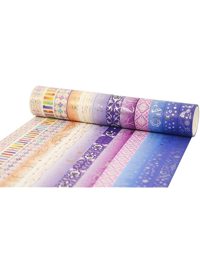 erorex - Galaxy Washi Tape Set Purple Stars Decorative Tapes Silver Gold Foil Masking For Arts Diy Crafts Journal Supplies Planners Scrapbook Gift Wrapping Purple Night 12 Rolls - Image 1