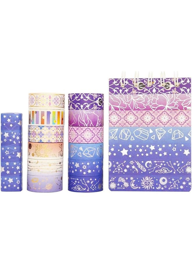 erorex - Galaxy Washi Tape Set Purple Stars Decorative Tapes Silver Gold Foil Masking For Arts Diy Crafts Journal Supplies Planners Scrapbook Gift Wrapping Purple Night 12 Rolls - Image 1