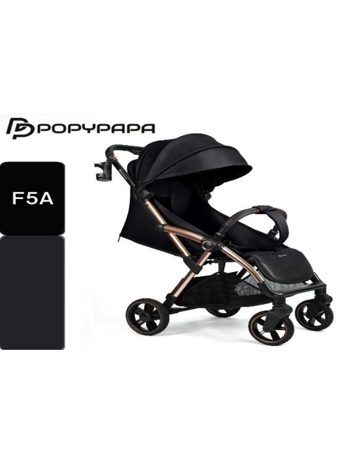 PopyPapa F5A Lightweight Travel Baby Stroller with Luxury Gold Frame and Cup Holder - Black