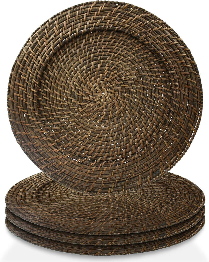 ChargeIt by Jay Ch Charge it by Jay Harvest Round Rattan Charger Plate  Set of 4 brown - Image 2