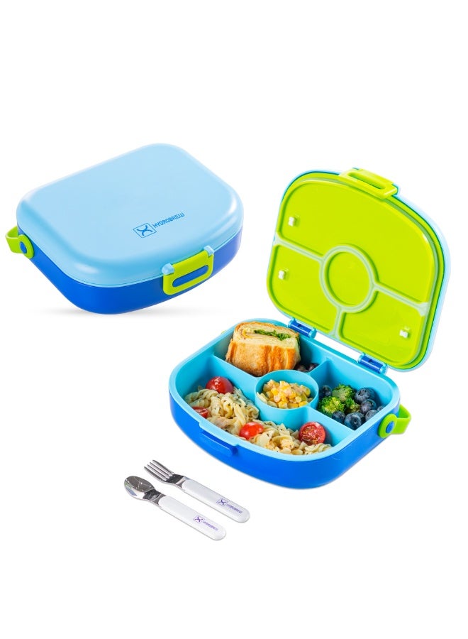 HYDROBREW 4 Compartment Bento Lunch Box w/ Steel Water Tumbler Bottle & Spoon & Fork Set - Cobalt - Image 3